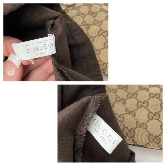 Authentic GUCCI Abbey Tote Tan GG Canvas & Beige Cream Leather - Picture 6 of 16